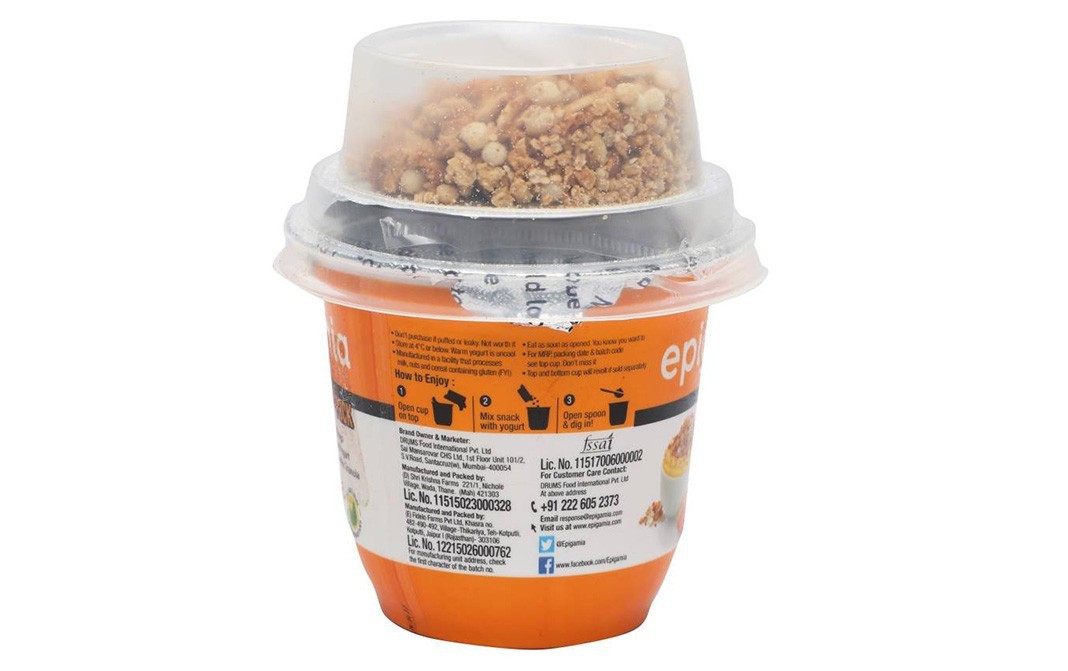 Epigamia Snack Pack, Mango Greek Yogurt With Chunky Granola   Tub  112 grams